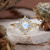 Round Cut Moonstone Engagement Ring Cluster 6-Prong Setting